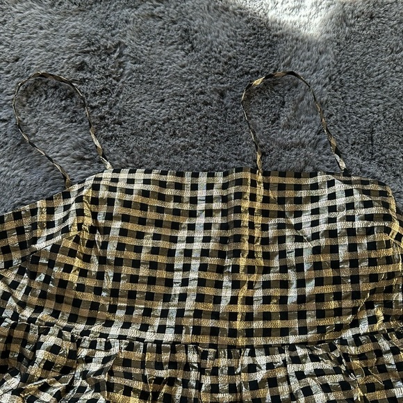 J Crew Lurex Black Gold tired gingham adjustable straps stretch back dress sz 8 - Picture 6 of 11